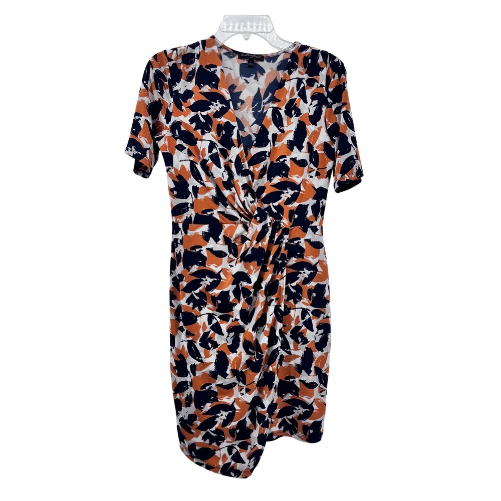 Banana Republic Wrap Dress Orange Navy Size‎ Small Preppy Office Event Church